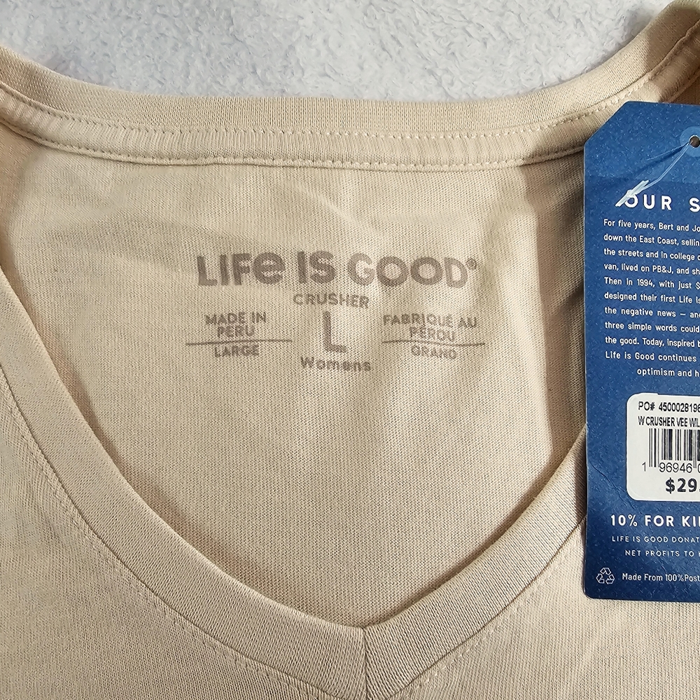 Life is Good wm's V-neck crusher, sz L, cream-colored,  NWT - Picture 5 of 6